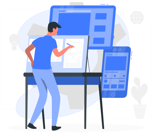 Ilustration graphic designer making layout website